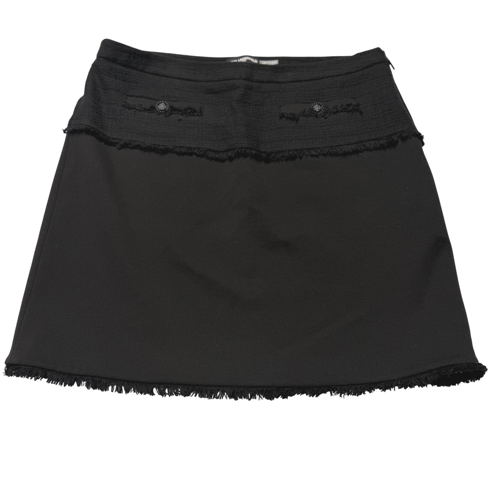 Karl Lagerfeld Paris Womens Mini Skirt Black Boucle Fringe‎ Mixed Media Size 14